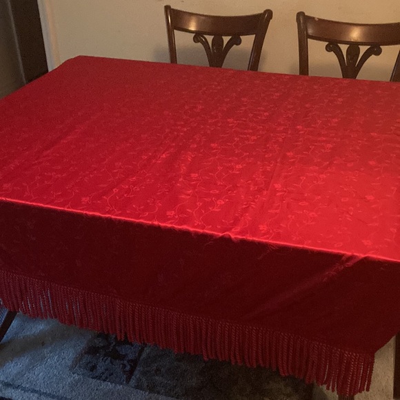 Fringed fabric tablecloth. 50” x  68” - Picture 3 of 3
